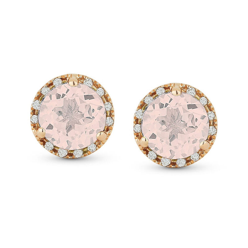 Tahiti Pink Created Spinel & Diamond Stud Earrings in 14k Rose Gold image number null