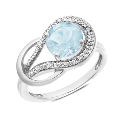 Aquamarine & Diamond Love Knot Ring in 10k White Gold