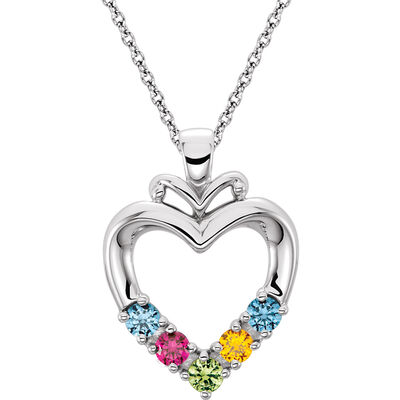 5-Stone Family Heart Pendant in Sterling Silver