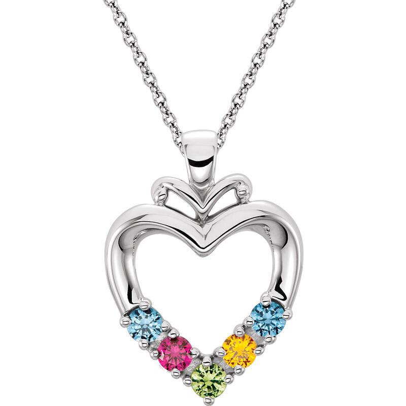 5-Stone Family Heart Pendant in Sterling Silver image number null