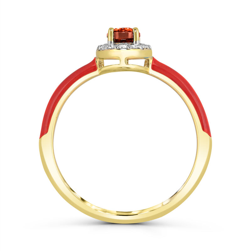 Oval-Cut Garnet Halo Enamel Ring in Yellow Gold Plated Sterling Silver image number null