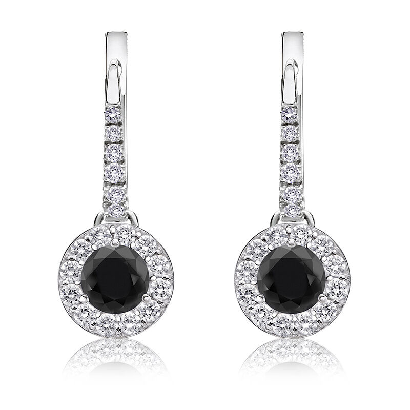 Black Diamond Halo 1ct. Drop Earrings in 14k White Gold image number null