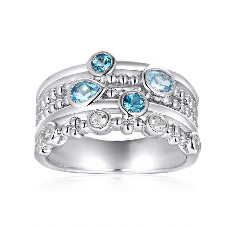 White & Blue Topaz Multi Stack Band in Sterling Silver image number null