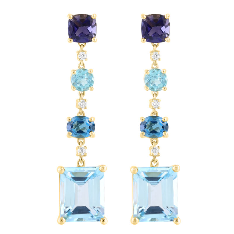 EFFY Blue Topaz & Diamond Drop Earrings in 14k Yellow Gold image number null