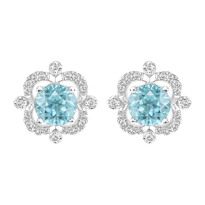 Blue Zircon & Diamond Earrings in 10k White Gold image number null
