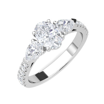 Pear Shaped Lab Grown 1.50ctw. Three Stone Engagement Ring in 14k White Gold