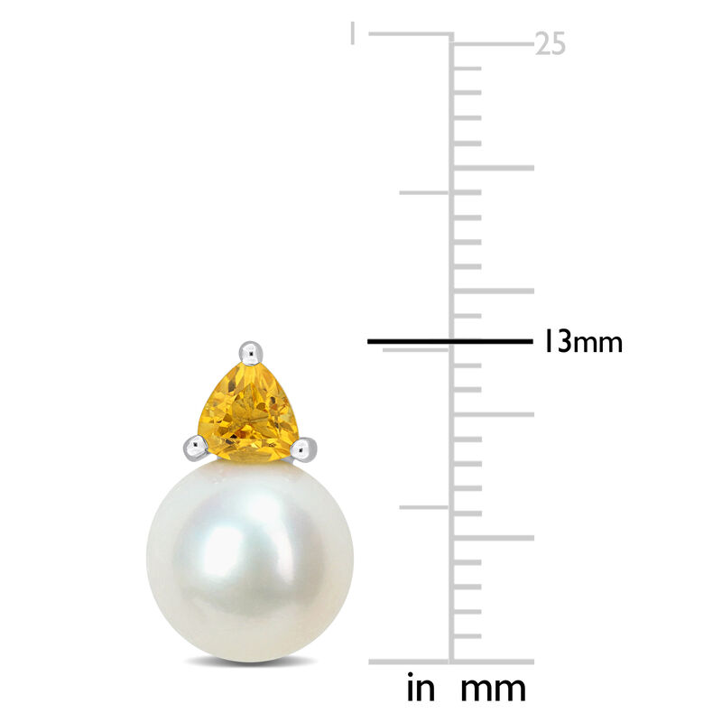 Citrine & Freshwater Cultured Pearl Stud Earrings in 10k White Gold image number null