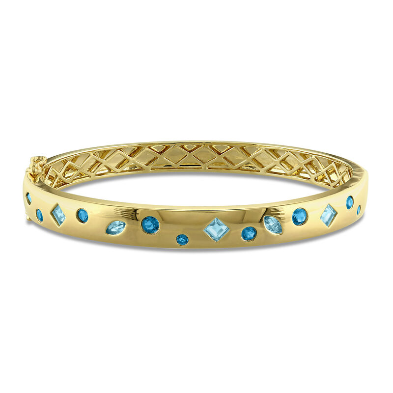 Sky Blue Topaz, London Blue Topaz & Swiss Blue Topaz Bangle Bracelet in Gold Plated image number null