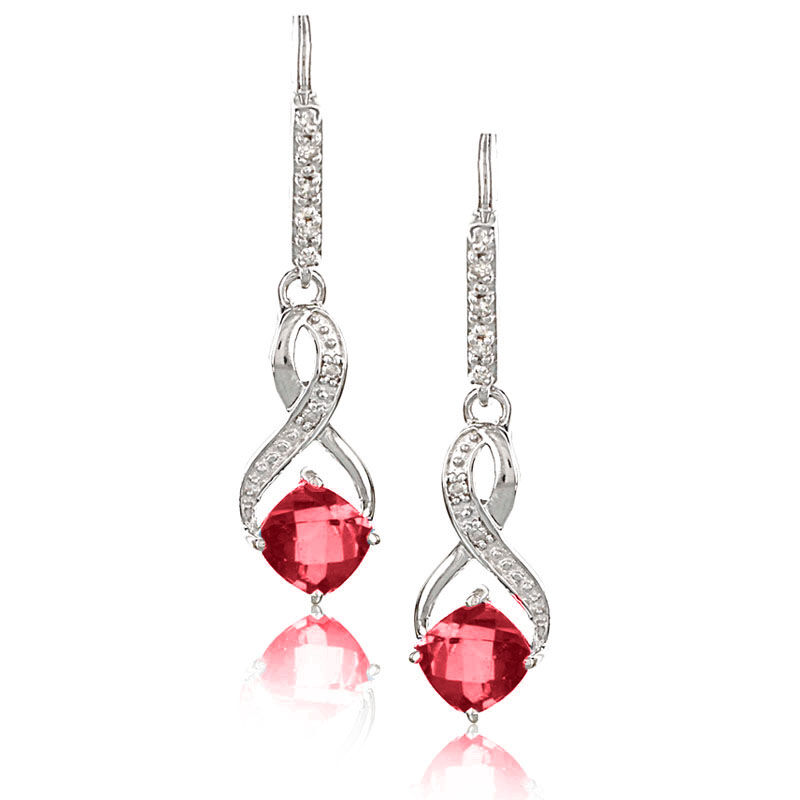 Created Ruby & Diamond Dangle Earrings in Sterling Silver image number null