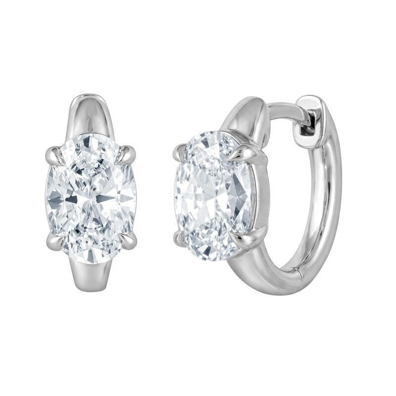 Lab Grown Diamond 2ctw. Oval Solitaire Hoop Earrings in 10k White Gold image number null