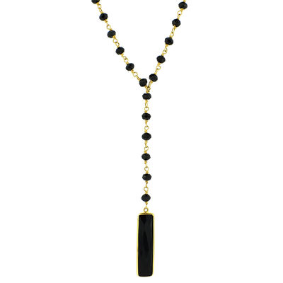 Onyx Bar & Black Spinel Fashion Lariat Necklace in 14k Yellow Gold