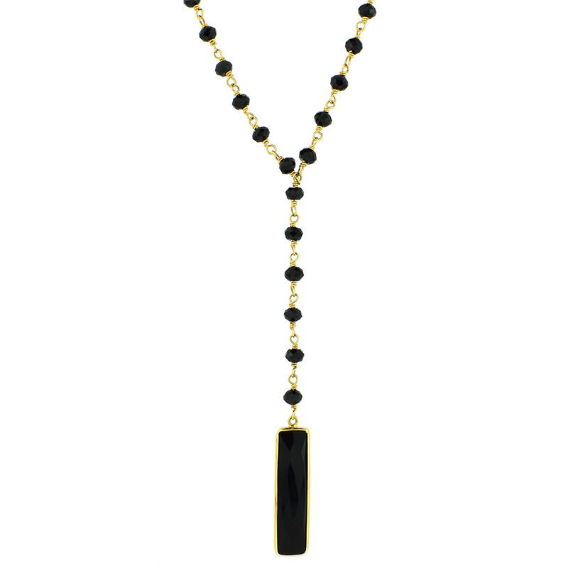 Onyx Bar & Black Spinel Fashion Lariat Necklace in 14k Yellow Gold image number null