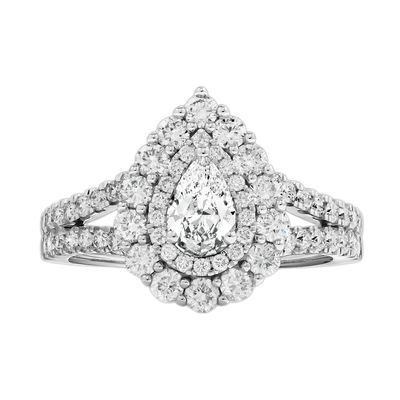 Remi. Lab Grown Pear Shaped 1.50ctw. Diamond Double Halo Engagement Ring in 14k White Gold