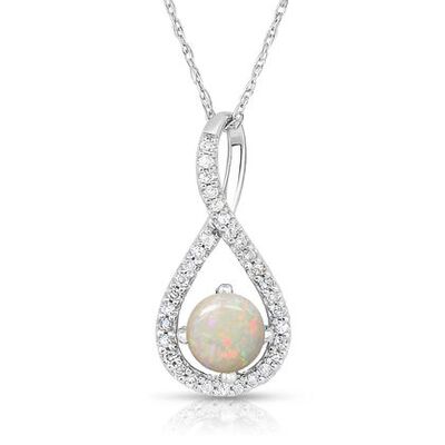 Opal & Diamond Infinity Drop Pendant in 10k White Gold