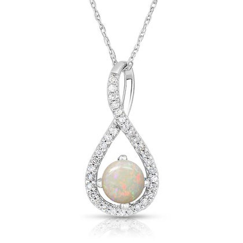 Opal & Diamond Infinity Drop Pendant in 10k White Gold image number null