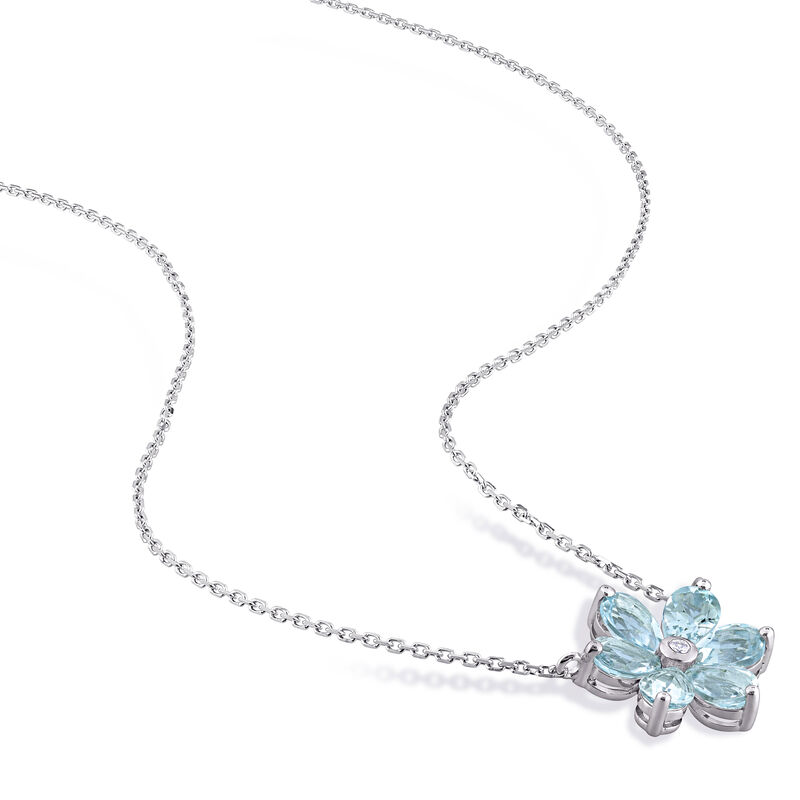 Aquamarine & Diamond Floral Pendant in 14k White Gold image number null