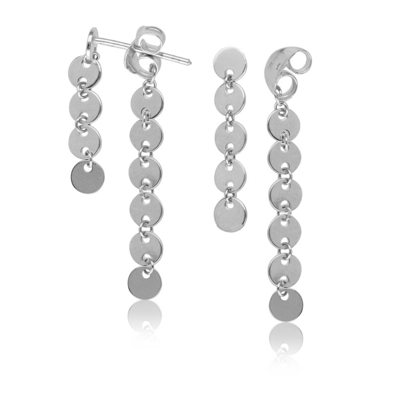 Double Disc Dangle Front-Back Earrings in 14k White Gold image number null