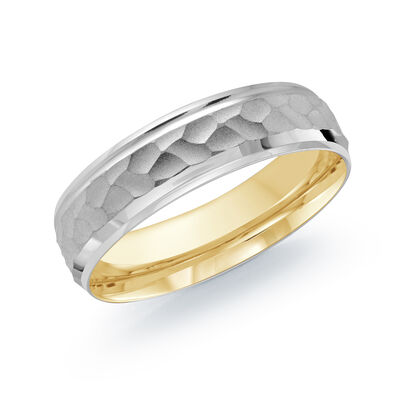 Malo Men's Hammered Finish Design 6mm Wedding Band in 14k Yellow & White Gold