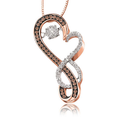 Beats of Love Champagne Diamond Heart Pendant in 10k Rose Gold