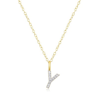 Lab Grown Diamond Letter Y Initial Pendant Necklace in 14k Yellow Gold Plated Sterling Silver