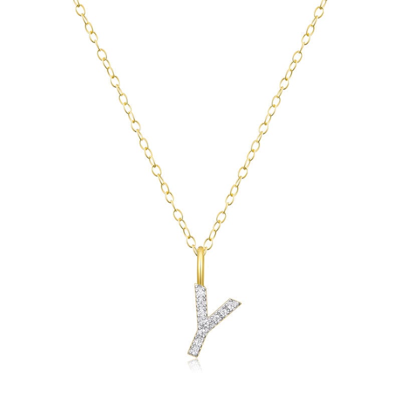 Lab Grown Diamond Letter Y Initial Pendant Necklace in 14k Yellow Gold Plated Sterling Silver image number null