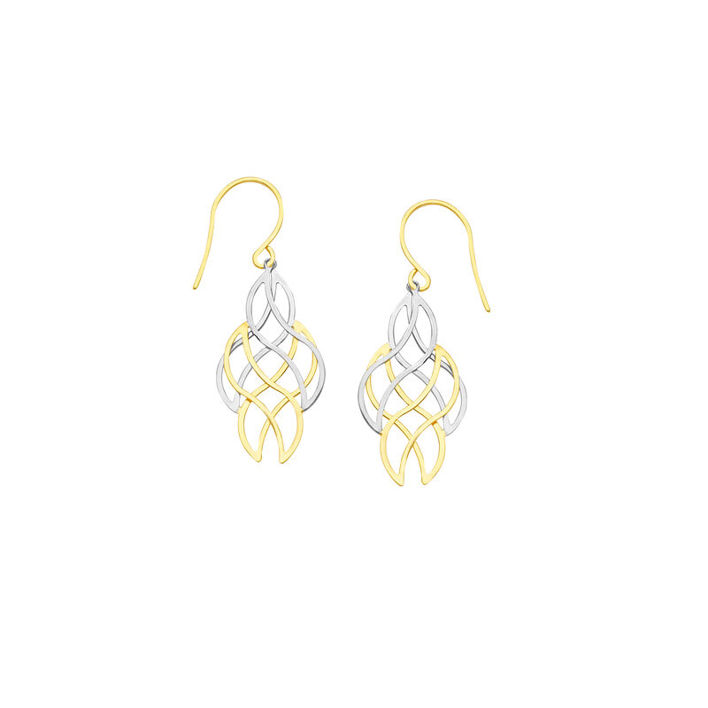 Open Abstract Shape Dangle Earrings 14K Two-Tone Gold image number null
