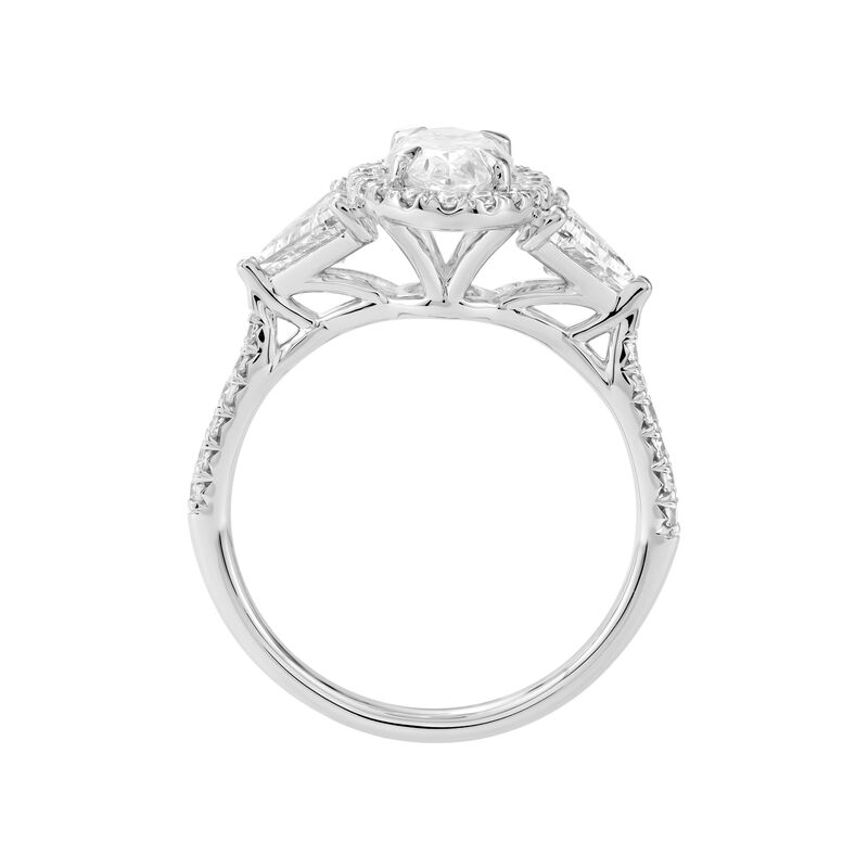 Oval Lab Grown Diamond 2 1/2ctw. Halo Three Stone Engagement Ring in 14k White Gold image number null