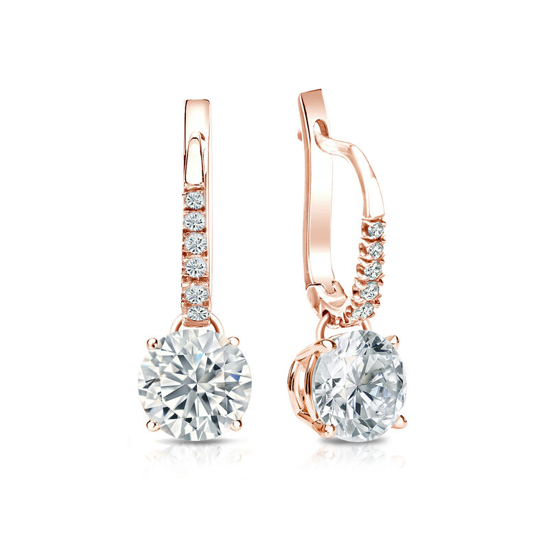 Diamond 1 1/2ctw. 4-Prong Round Drop Earrings in 14k Rose Gold I1 Clarity image number null