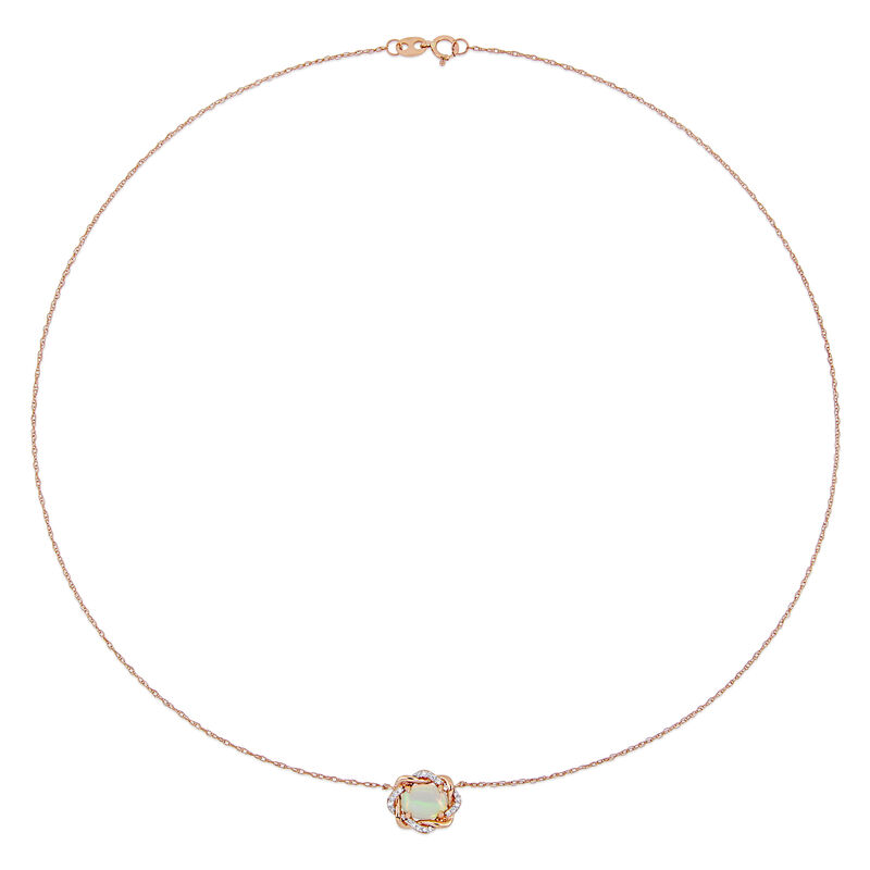 Ethiopian Blue-Hued Opal & Diamond Woven Halo Necklace in Rose Gold image number null