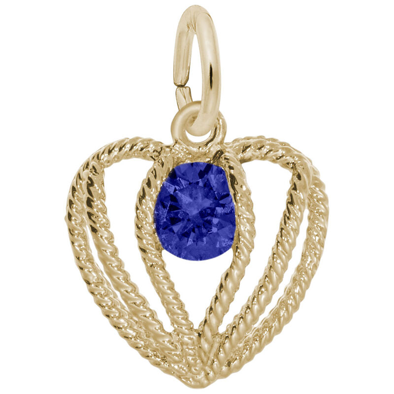 September Birthstone Held in Love Heart Charm in 10k Yellow Gold image number null