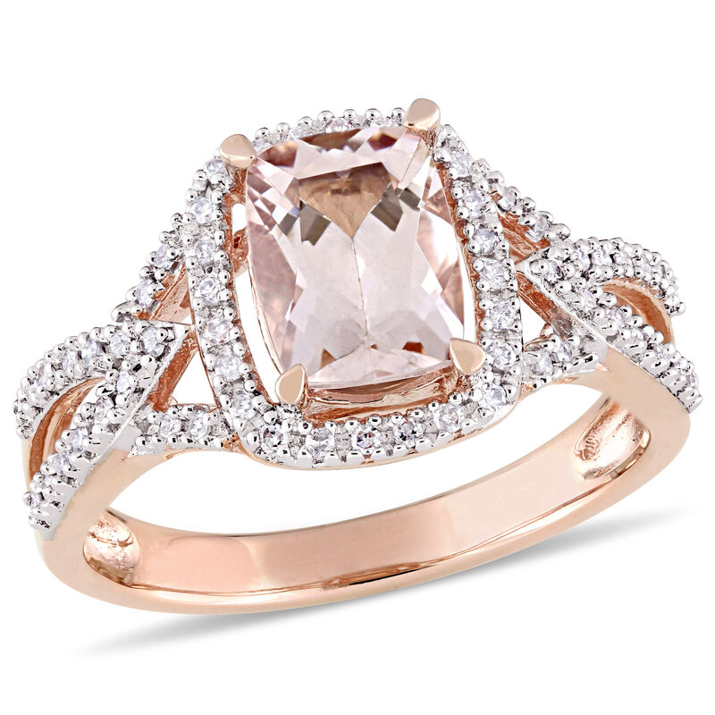 Elongated Cushion-Cut Morganite & Diamond Halo Engagement Ring in 10k Rose Gold image number null