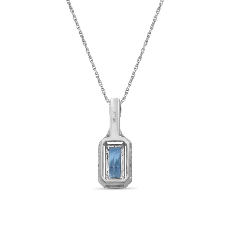 Emerald-Cut Elongated Blue Topaz & Diamond Pendant in 10k White Gold image number null