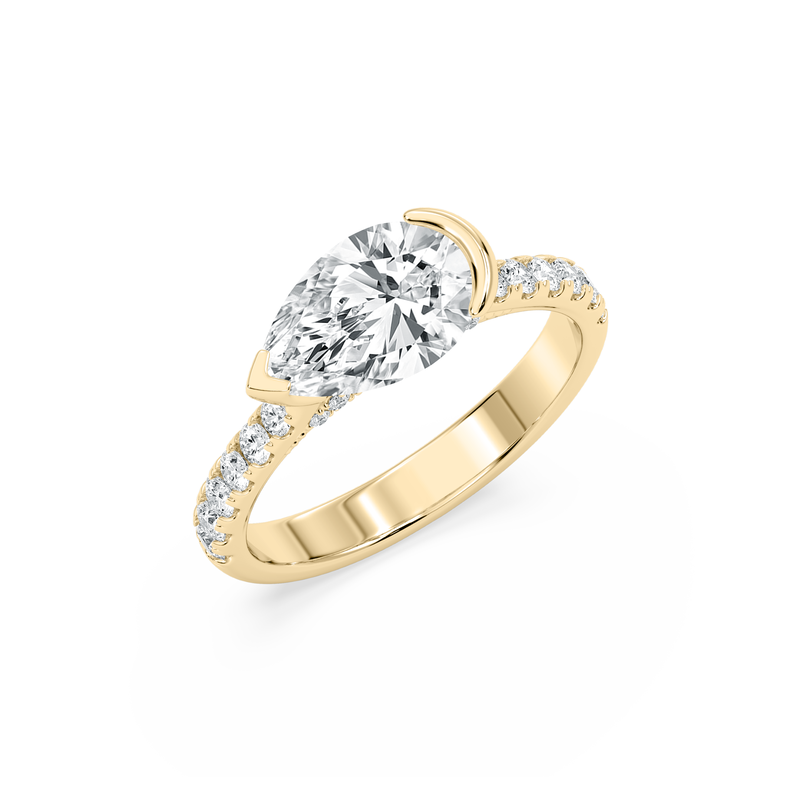 Pear Lab Grown Diamond 2 1/2ctw. East West Half Bezel Engagement Ring in 14k Yellow Gold image number null