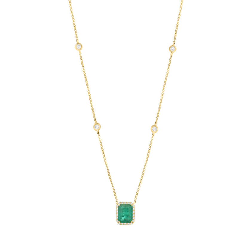 EFFY Emerald & Diamond Pendant in 14k Yellow Gold image number null