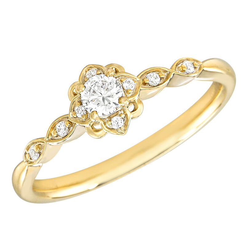 Round Lab Grown Diamond 1/5ctw. Floral Halo Promise Ring in 10k Yellow Gold image number null