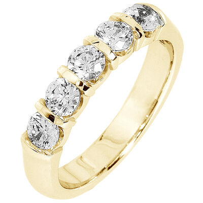 Diamond 5-Stone 3/4 ctw. Wedding Band in 14K Yellow Gold (HI, I1-I2)