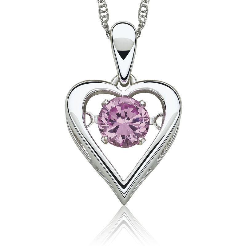 Pink Gemstone Beating Solitaire Heart Pendant in Sterling Silver image number null