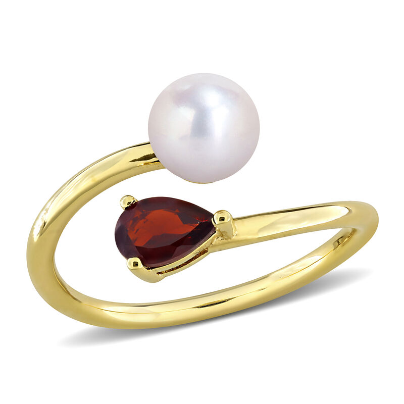 Garnet & Freshwater Cultured Pearl Ring in Gold Plated image number null