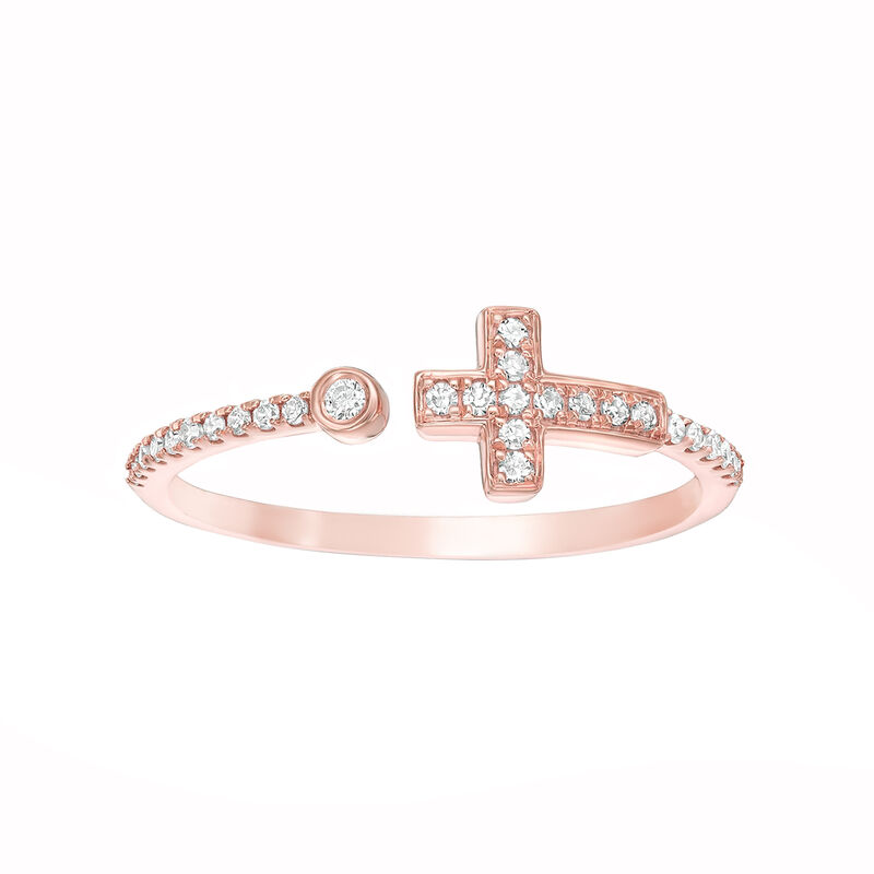 Diamond Cross Ring in Rose Gold Plated Sterling Silver image number null