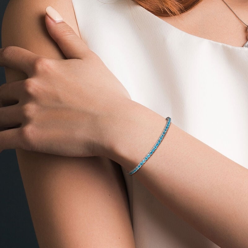London Blue Topaz Tennis Bracelet in Sterling Silver image number null