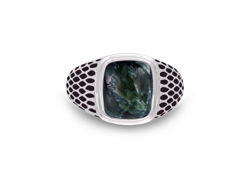 Seraphinite Stone Ring in Sterling Silver & Black Rhodium image number null