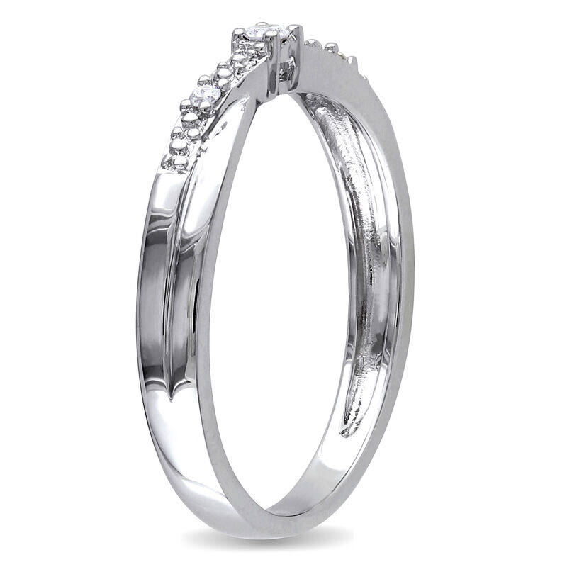 Round Cut Diamond Beaded Crossover Promise Ring .05ctw. in 10k White Gold  image number null