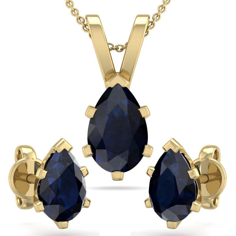 Pear Sapphire Necklace & Earring Jewelry Set in 14k Yellow Gold Plated Sterling Silver image number null
