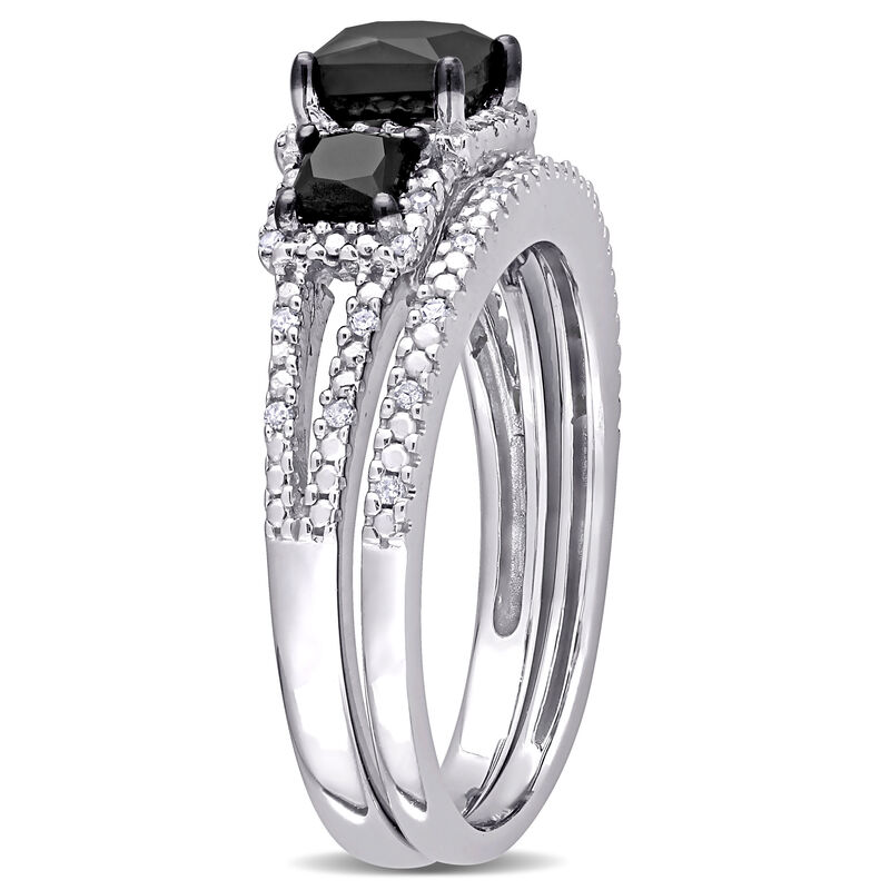  Black Diamond 3-Stone Bridal Set in 10k White Gold image number null