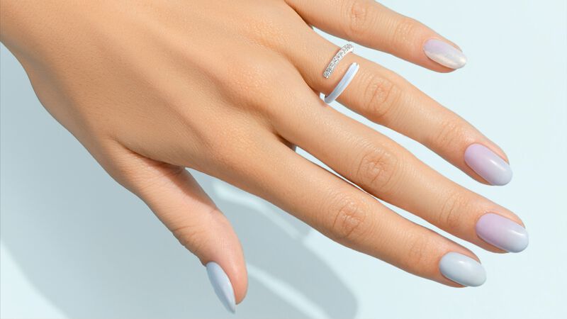 Brilliant-Cut Lab Grown Diamond Light Blue Ceramic Bypass Ring in Sterling Silver image number null