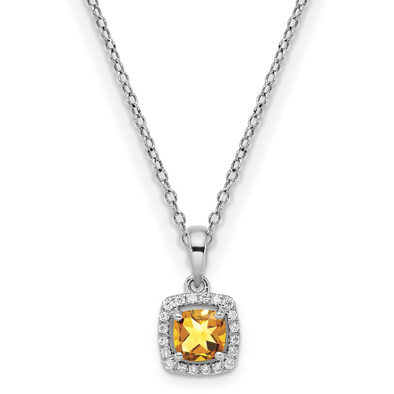 Cushion-Cut Citrine & Diamond Halo Pendant in Sterling Silver image number null