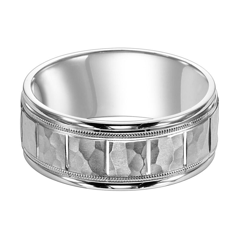 Men's Vertical Cuts Detail Wedding Band in 14k White Gold image number null