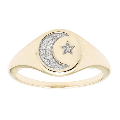 Diamond Celestial Signet Ring in 14k Yellow Gold
