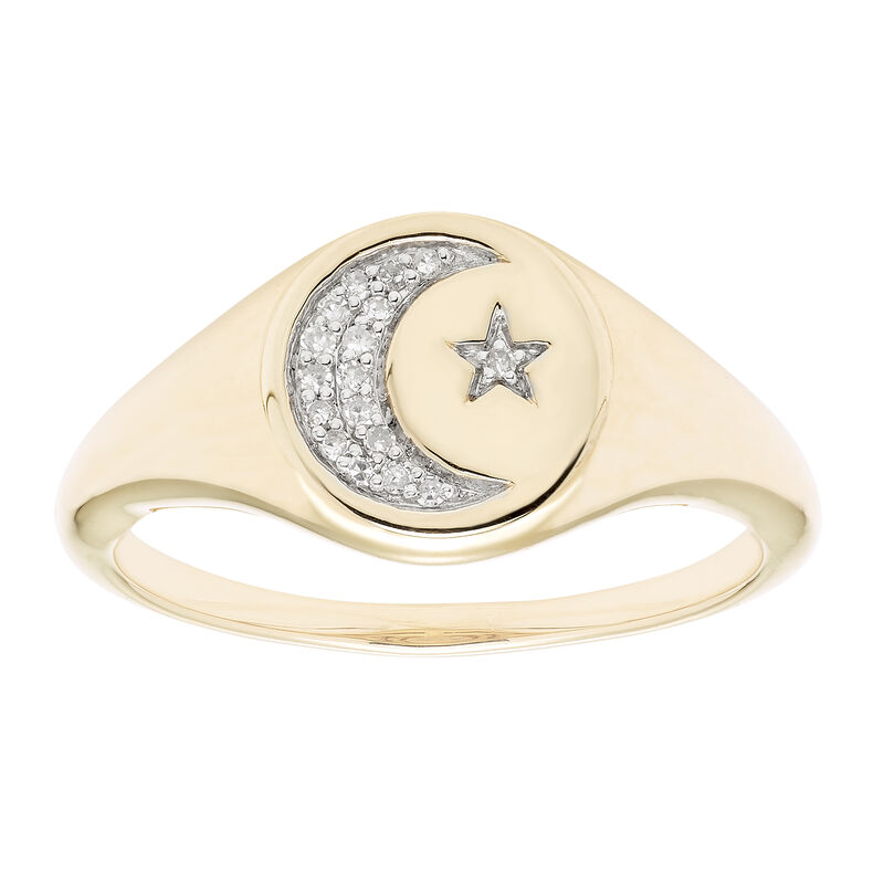 Diamond Celestial Signet Ring in 14k Yellow Gold image number null