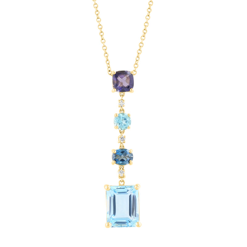EFFY Blue Topaz & Diamond Drop Pendant in 14k Yellow Gold image number null